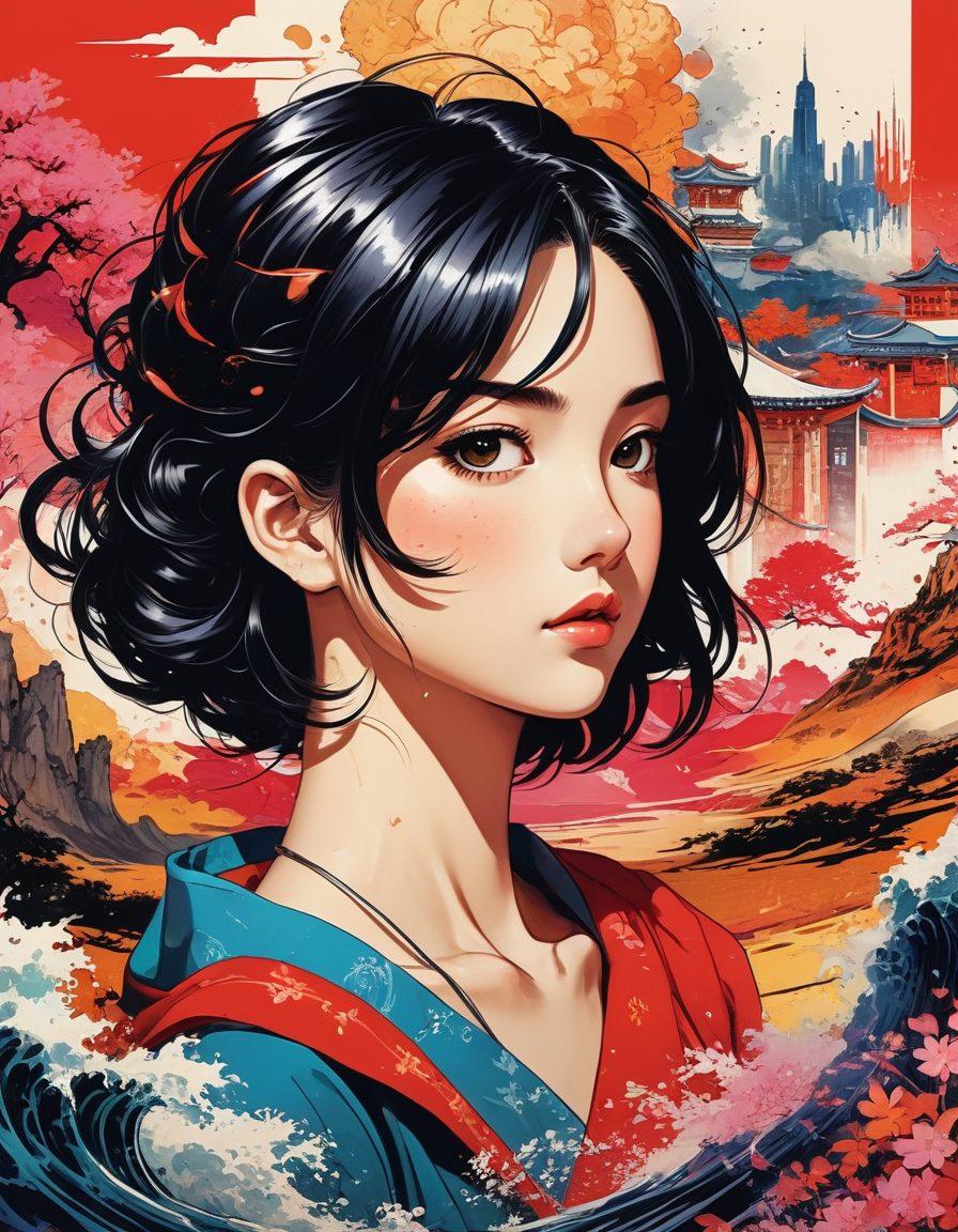 A captivating collage showcasing iconic manga panels transforming into dynamic animated scenes, featuring sensual yet artistic portrayals of characters. The background should include elements representing both manga and animation, such as drawing tools and film reels, blending styles from traditional ink to vibrant colors of modern animation. Include subtle nods to adult media elements without being explicit, emphasizing the evolution and impact of the genre. fantasy art. vibrant colors. 3D texture.