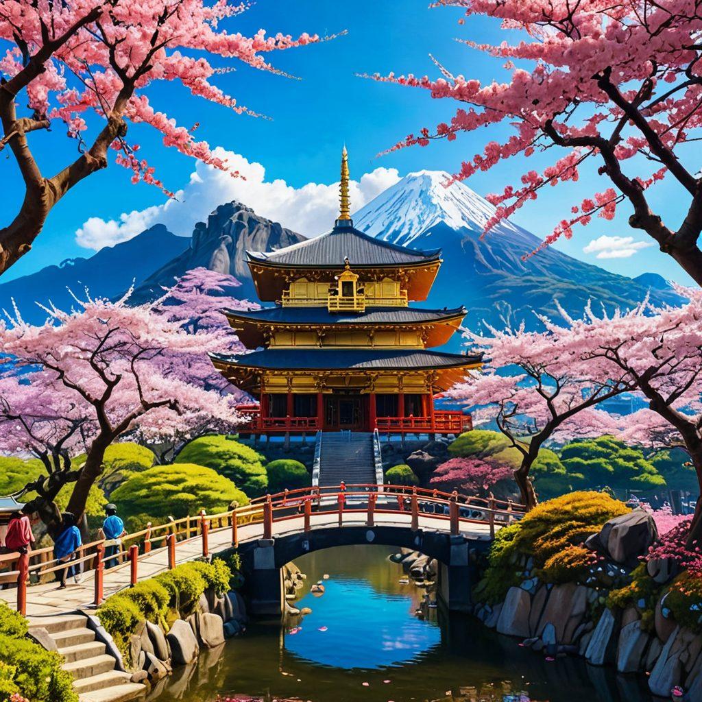 A vivid, surreal depiction of an anime-themed fantasy world, featuring whimsical characters in provocative poses. Emphasize a mix of classic erotic aesthetics with colorful landscapes, blending elements of traditional Japanese art with modern animation styles. Include scenes of enchanting environments like cherry blossom trees and golden temples, all wrapped in a playful, sensual atmosphere. Highlight intricate details in character design and bold colors to captivate viewers. vibrant colors. super-realistic. manga-inspired.